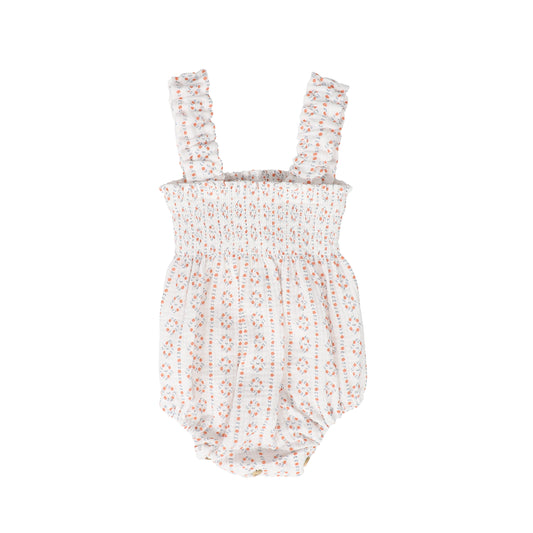 BIRINIT PETITE WHITE DESIGN SMOCKED ROMPER