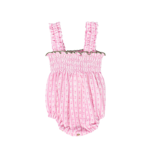 BIRINIT PETITE PINK FLORAL STRIPED ROMPER