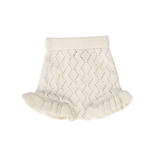 BIRINIT PETITE IVORY OPEN KNIT RUFFLE BLOOMER