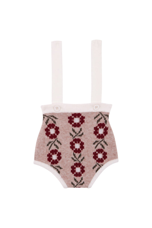 BIRINIT PETIT BURGUNDY FLORAL KNIT SUSPENDER BLOOMER