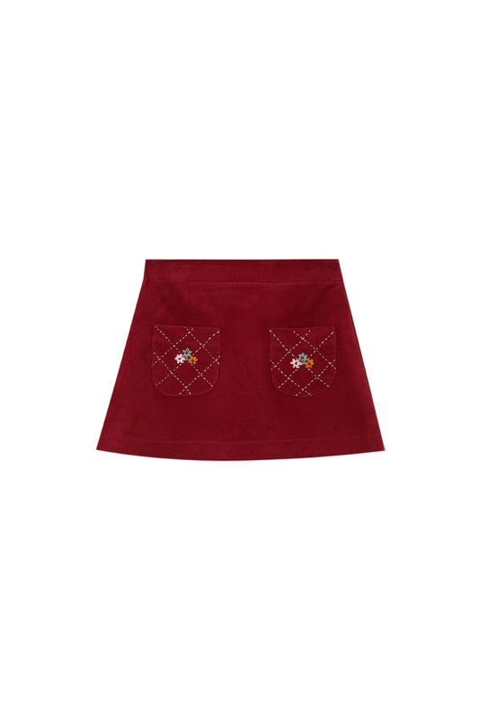 BIRINIT PETIT BURGUNDY CORDUROY POCKET SKIRT
