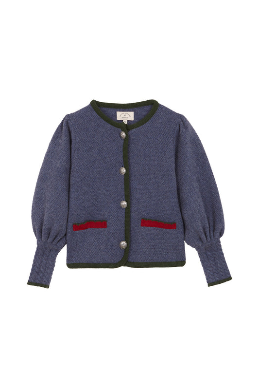 BIRINIT PETIT BLUE TEXTURED KNIT POCKET CARDIGAN