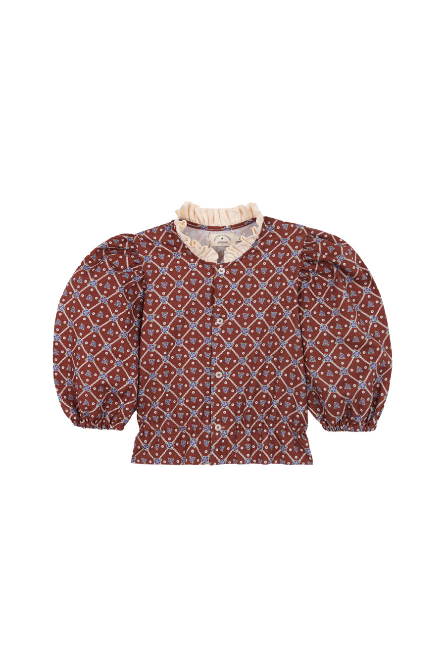 BIRINIT PETIT BROWN FLORAL RUFFLE COLLAR BLOUSE