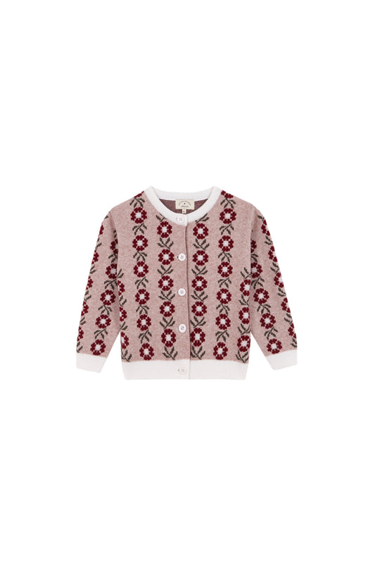 BIRINIT PETIT BURGUNDY FLORAL KNIT CARDIGAN