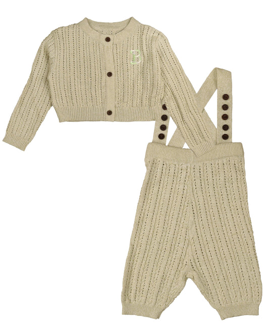 BELATI LIGHT SAGE BRAIDED KNIT SUSPENDER PANT SET