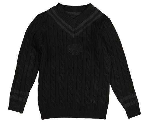 BELATI BLACK/GREEN TRIM CABLE KNIT EMBLEM SWEATER