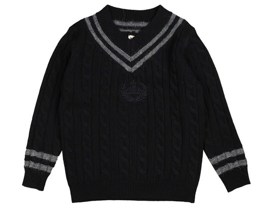 BELATI NAVY CABLE KNIT EMBLEM SWEATER