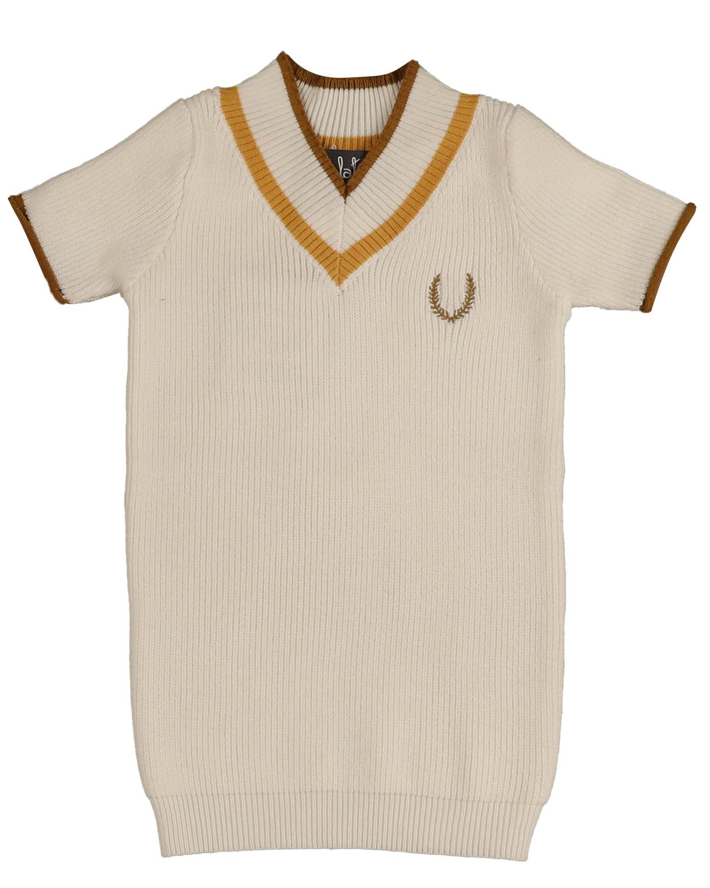 BELATI IVORY STRIPE NECK EMBLEM KNIT SHIRT [FINAL SALE]