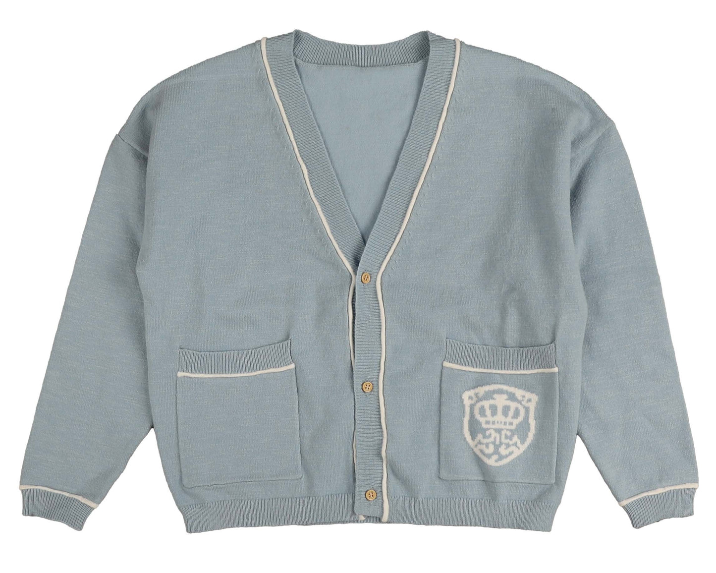 BELATI POWDER BLUE EMBROIDERED EMBLEM CARDIGAN