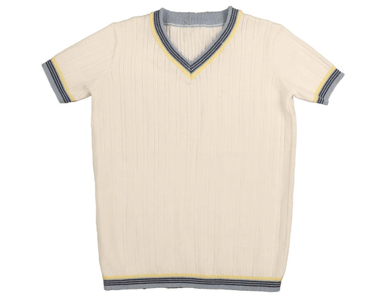 BELATI CREAM/BLUE TRIM KNIT SWEATER