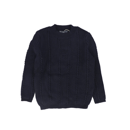 BELATI NAVY EMBOSSED LOGO KNIT SWEATER