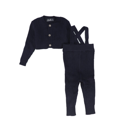 BELATI NAVY CABLE KNIT CARDIGAN SET