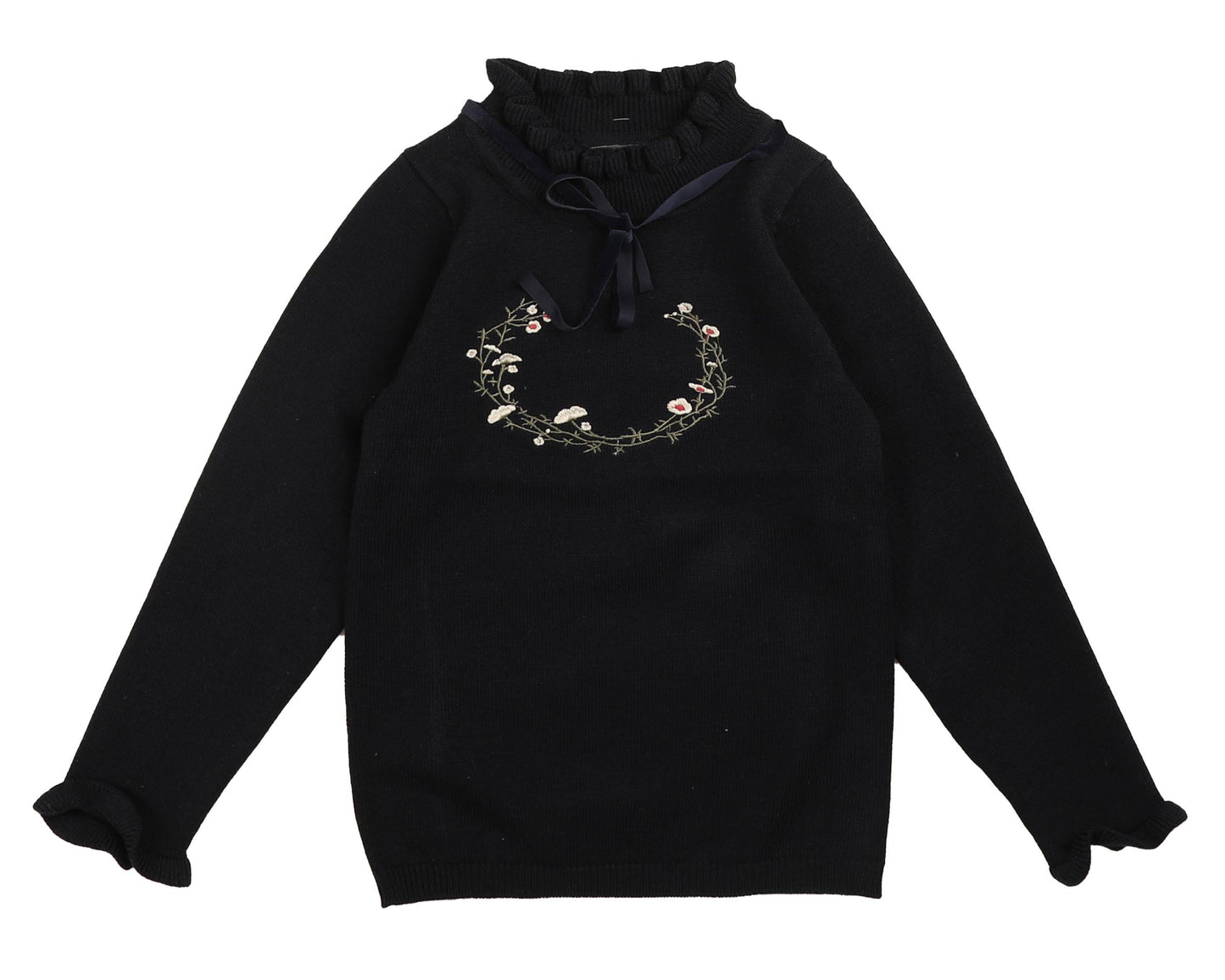 BELATI NAVY RIBBON TRIM CREST KNIT SWEATER