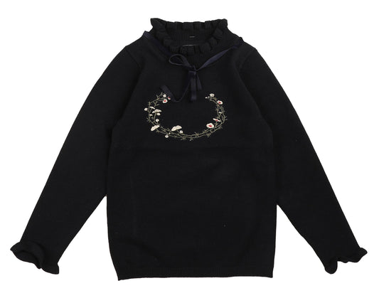 BELATI NAVY RIBBON TRIM CREST KNIT SWEATER