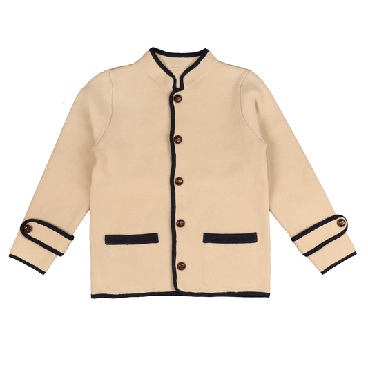 BELATI BEIGE/NAVY TRIM KNIT BLAZER
