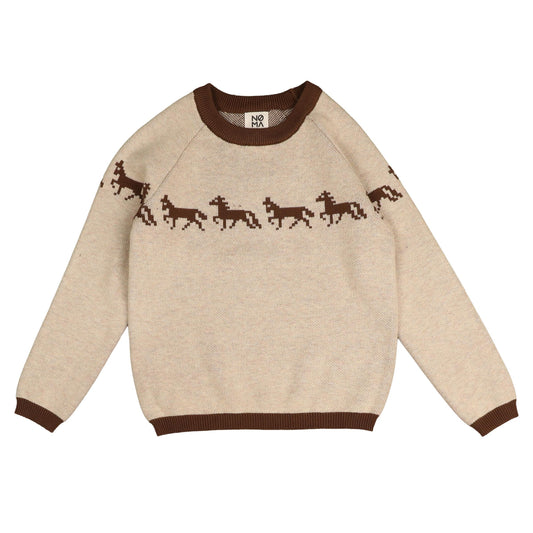BELATI BEIGE/CAMEL HORSE PRINT KNIT SWEATER