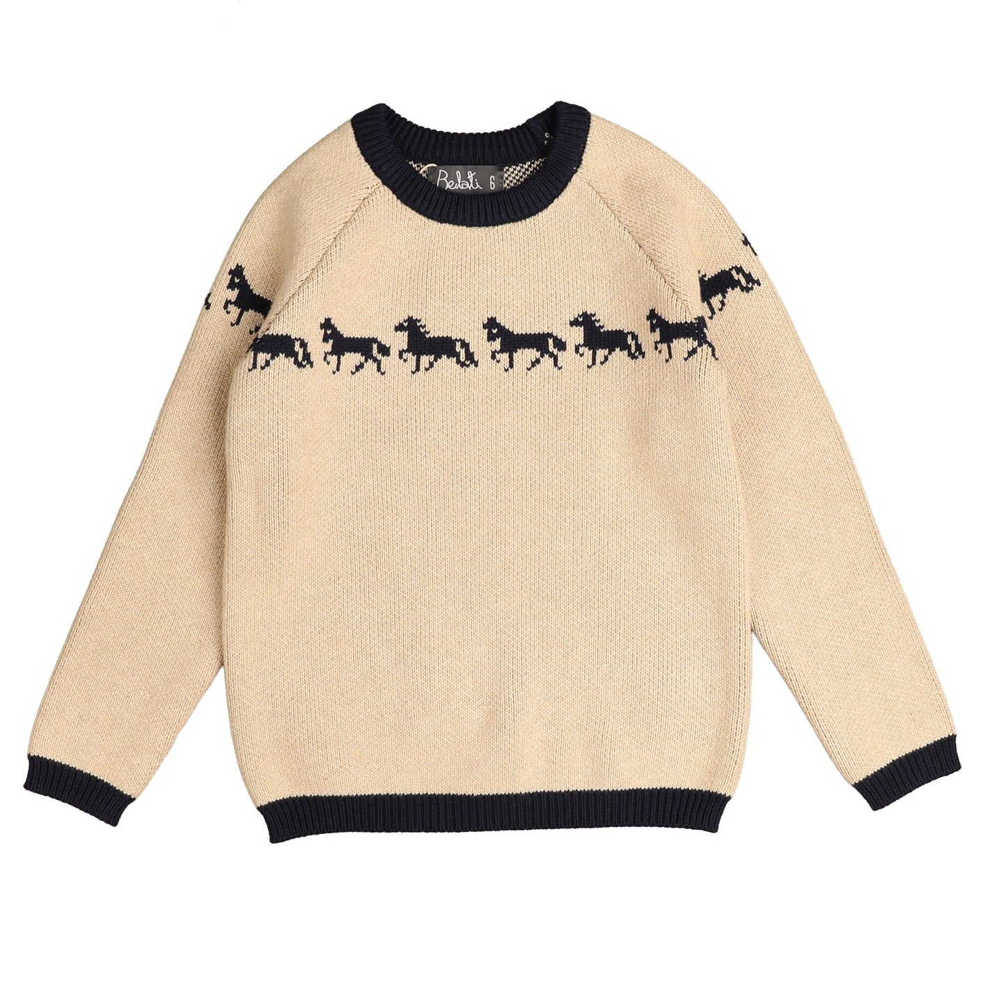 BELATI BEIGE/NAVY HORSE PRINT KNIT SWEATER