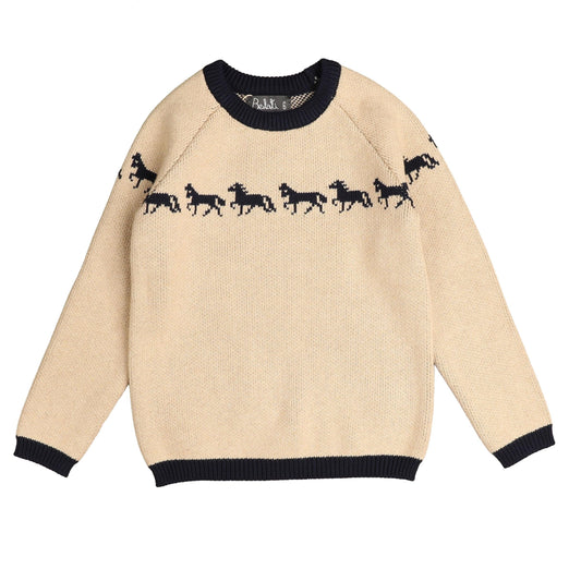 BELATI BEIGE/NAVY HORSE PRINT KNIT SWEATER