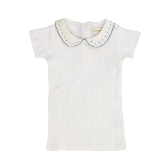 LOOMS IVORY WAVE POINTELLE COLLAR TOP