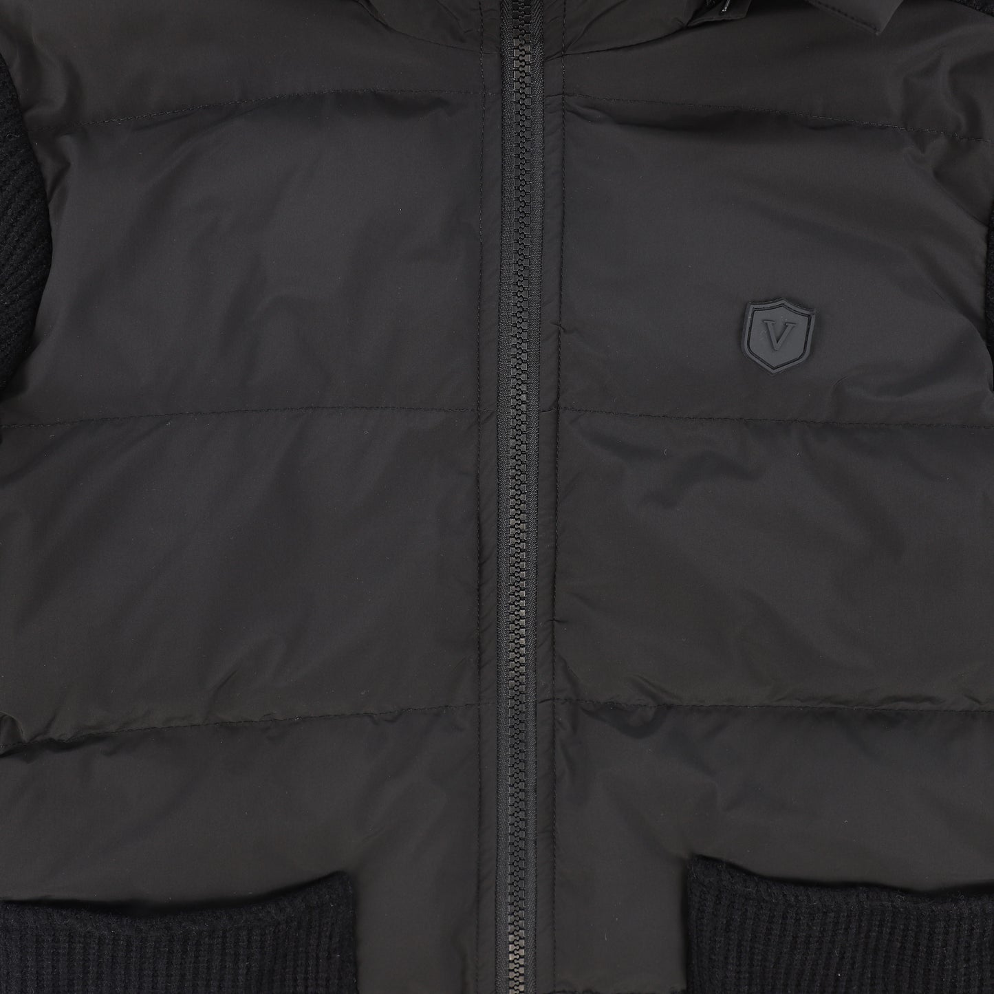 VALENTINA BLACK KNIT POCKET PUFFER JACKET
