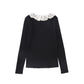 VALENTINA BLACK LACE COLLAR RIBBED SWEATER