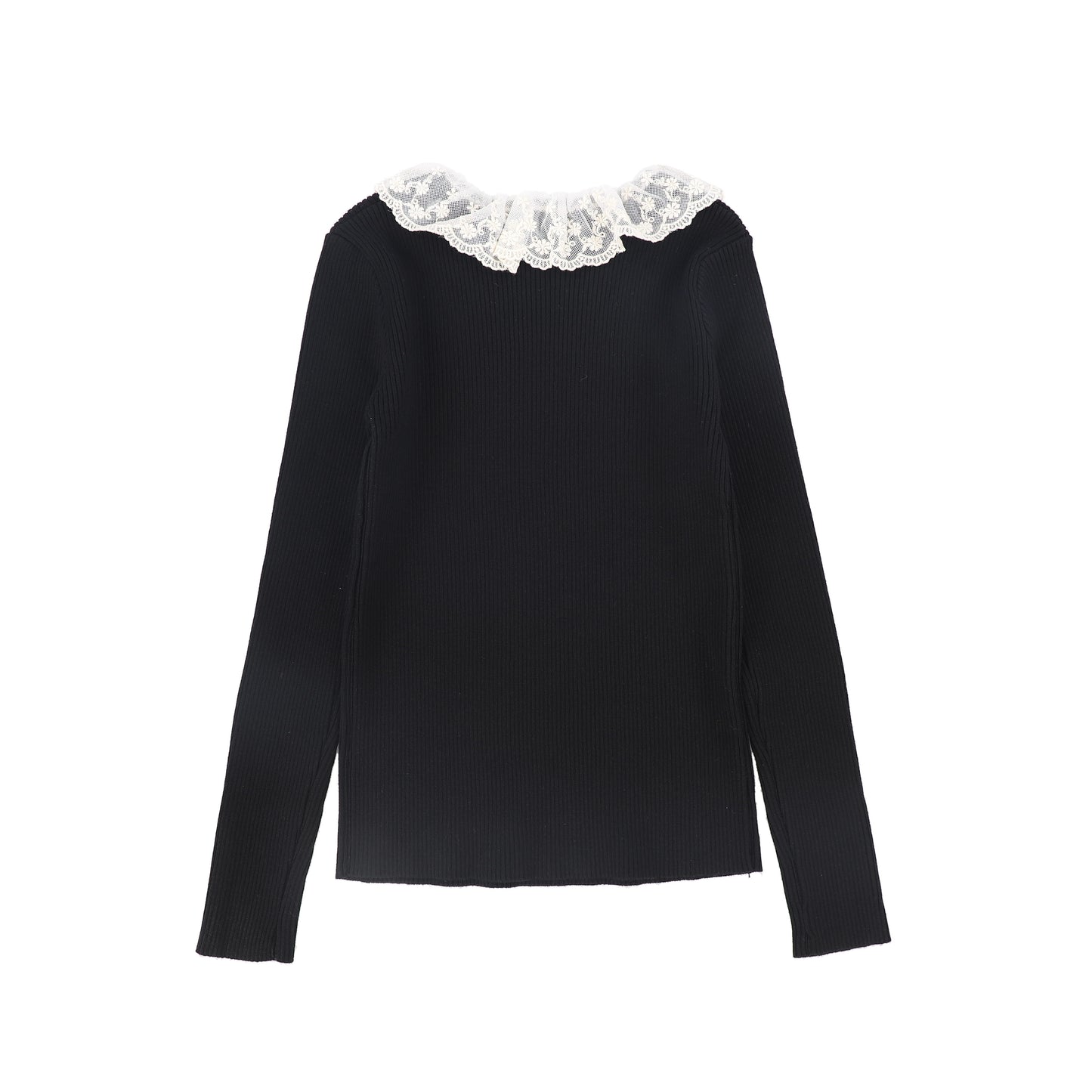 VALENTINA BLACK LACE COLLAR RIBBED SWEATER