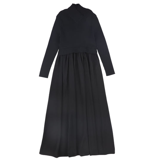 BAMBOO BLACK V-NECK OVERLAY MAXI DRESS
