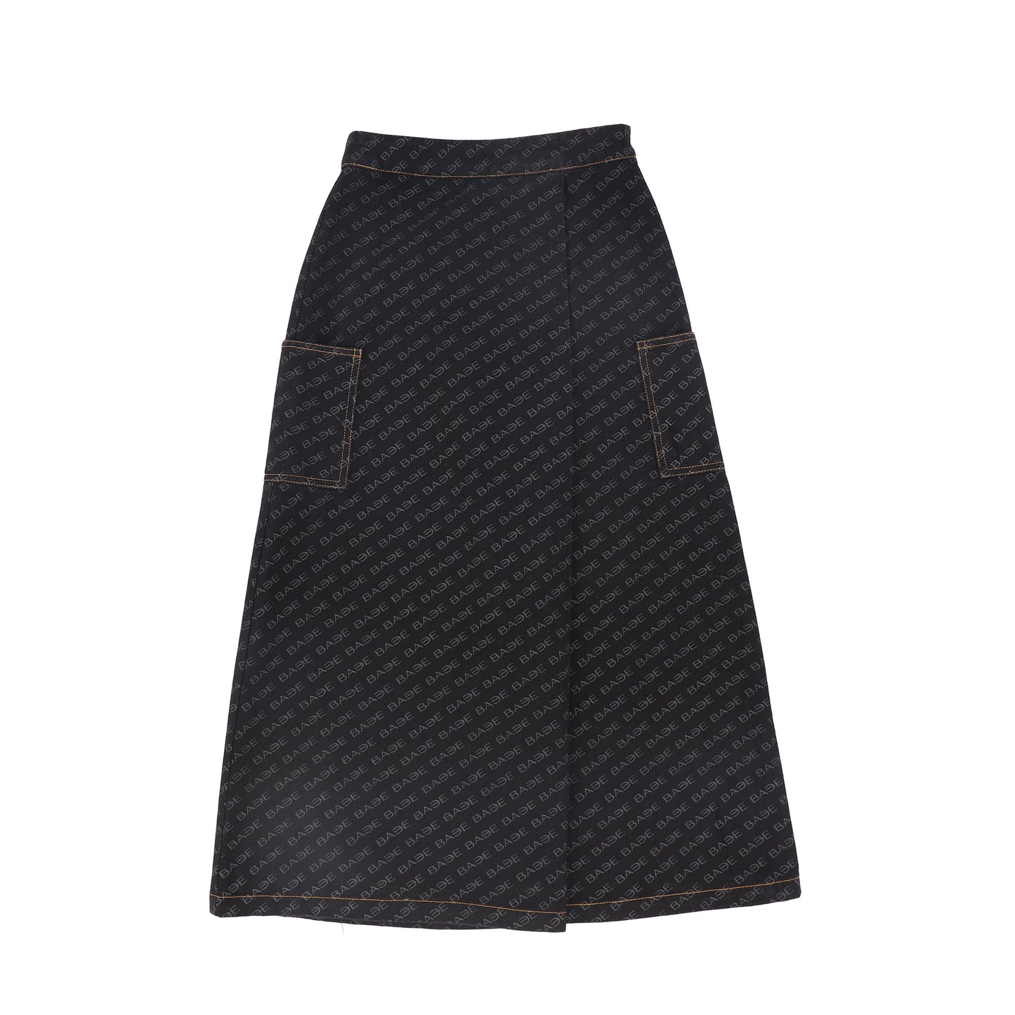 BACE COLLECTION BLACK PRINTED DENIM MAXI SKIRT