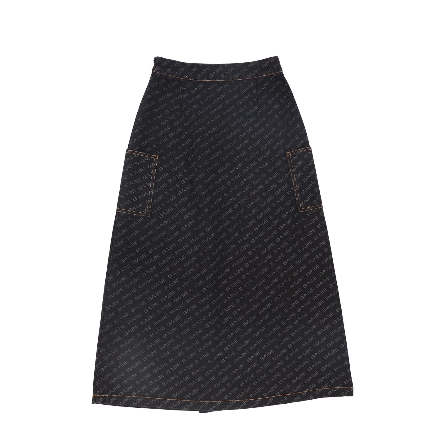 BACE COLLECTION BLACK PRINTED DENIM MAXI SKIRT