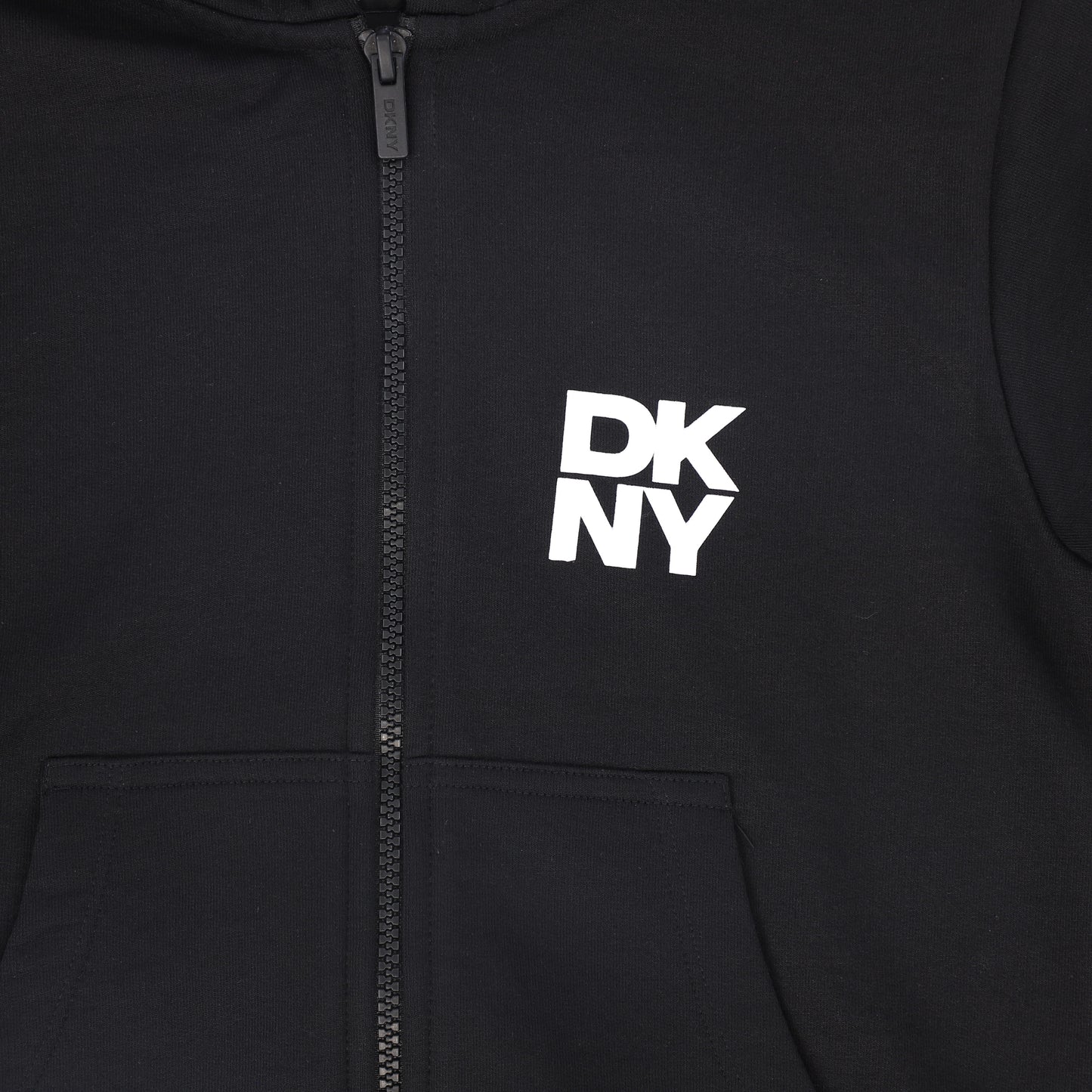 DKNY BLACK STACKED LOGO HOODED SWEATSHIRT