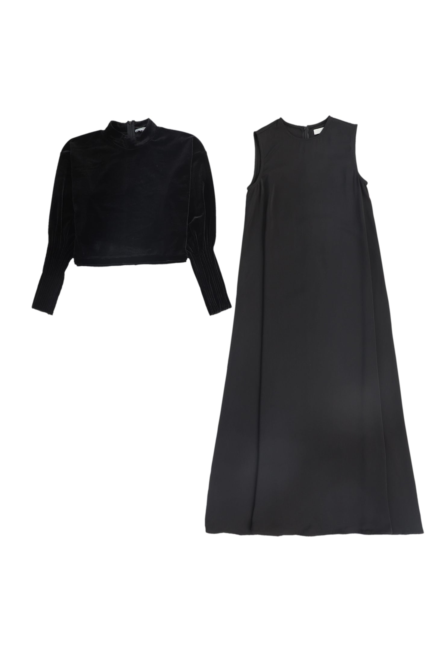 BACE COLLECTION BLACK VELOUR CROP TOP AND MAXI DRESS