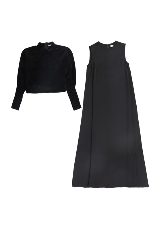 BACE COLLECTION BLACK VELOUR CROP TOP AND MAXI DRESS
