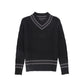 BAMBOO BLACK CABLE KNIT STRIPE TRIM SWEATER