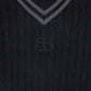 BAMBOO BLACK CABLE KNIT STRIPE TRIM SWEATER