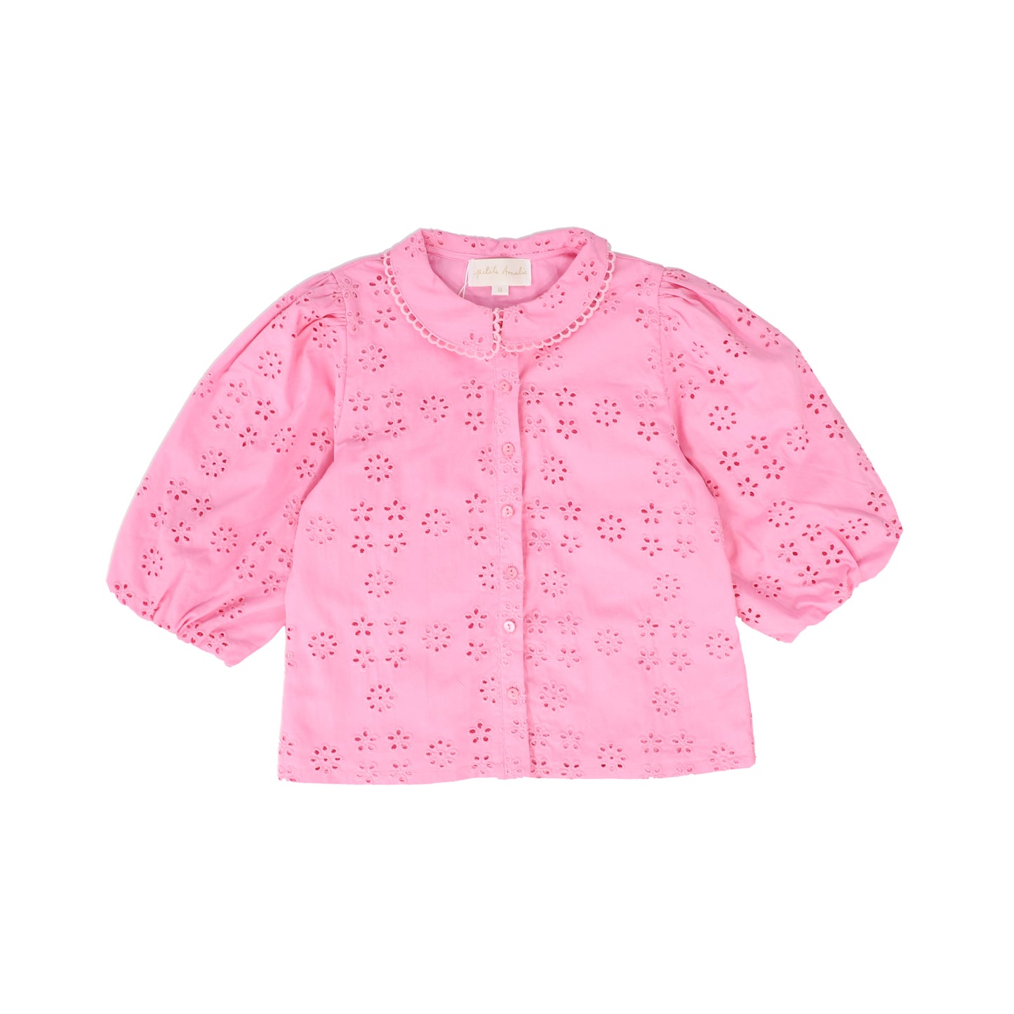 PETITE AMALIE HOT PINK EYELET BUTTON BLOUSE [FINAL SALE]