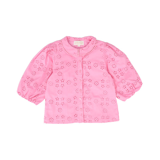 PETITE AMALIE HOT PINK EYELET BUTTON BLOUSE [FINAL SALE]