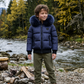 SCOTCH BONNET NAVY FUR TRIM GINGHAM PUFFER COAT