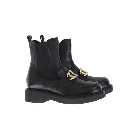 TWINSET BLACK LEATHER LOGO BUCKLE BOOTIE
