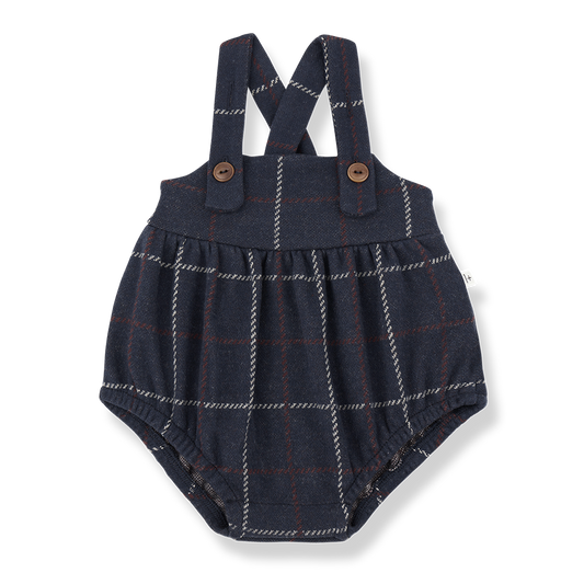 1+ IN THE FAMILY BLUE PLAID BUTTON ROMPER
