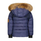 SCOTCH BONNET BLUE DENIM TWEED FUR TRIM PUFFER COAT