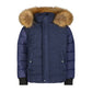 SCOTCH BONNET BLUE DENIM TWEED FUR TRIM PUFFER COAT