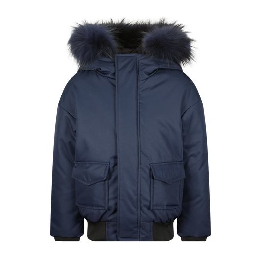 SCOTCH BONNET NAVY FUR TRIM POCKET BOMBER COAT