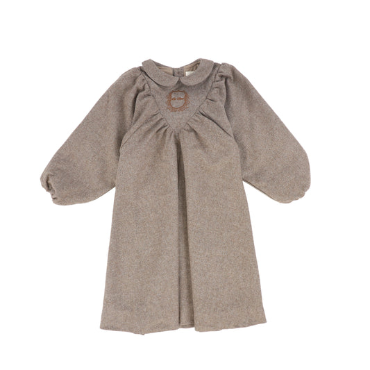 LA NINA BROWN WOOL EMBLEM COLLAR DRESS