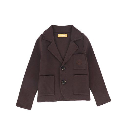 LE BOURDON BROWN PIPED KNIT BLAZER