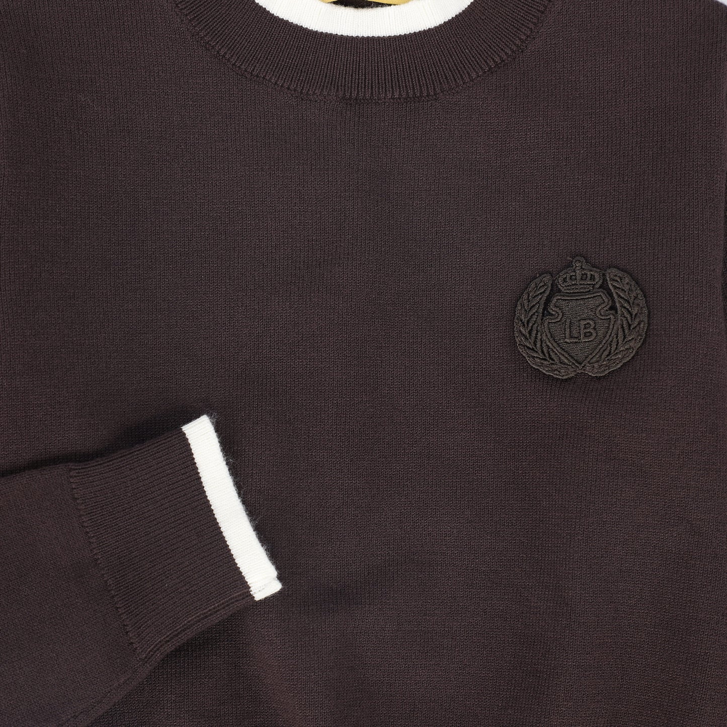 LE BOURDON BROWN TRIM BORDER SWEATER