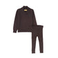LE BOURDON BROWN WRAP NECK SWEATER LEGGINGS SET