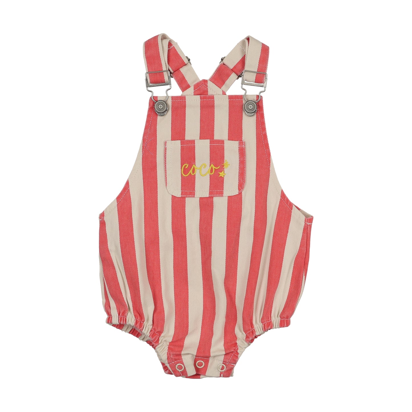 FARREN + ME CORAL STRIPE POCKET ROMPER