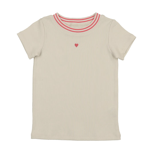 FARREN + ME CORAL TRIM RIBBED SS T-SHIRT