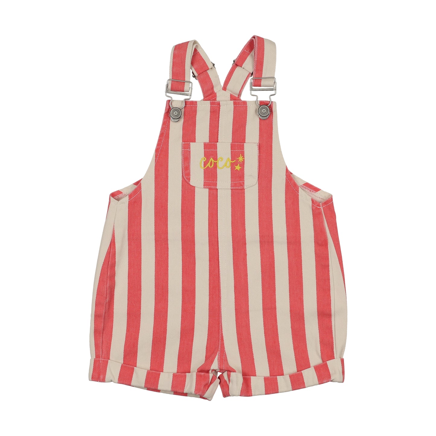 FARREN + ME CORAL STRIPED POCKET OVERALLS