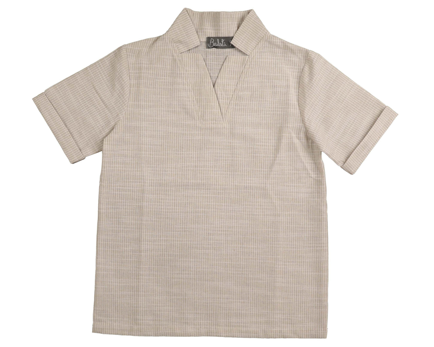 BELATI BEIGE V NECK STRIPED SHIRT [FINAL SALE]